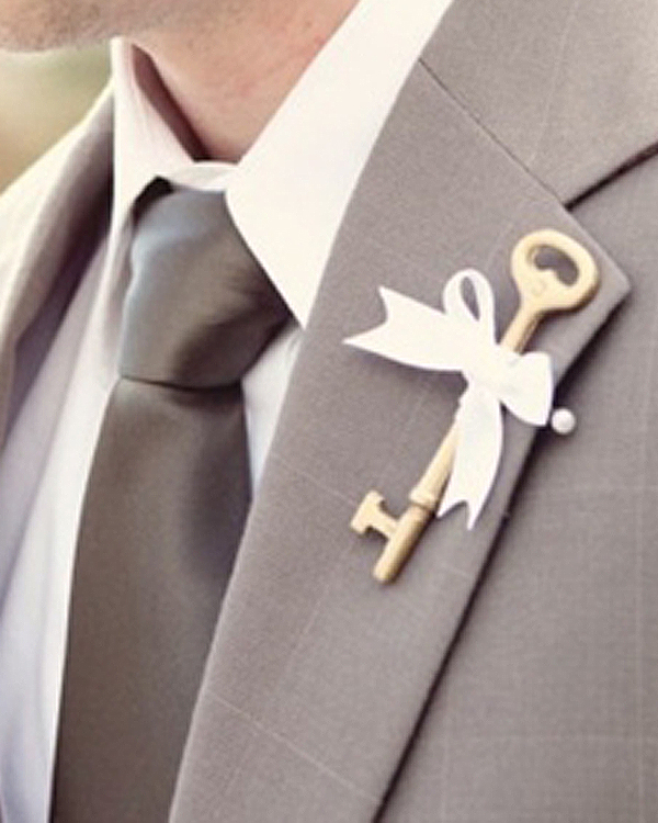 Unique Wedding Boutonnieres - Key with Bow Boutonniere