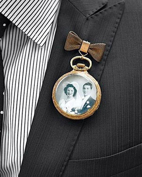 Unique Wedding Boutonnieres - Pocketwatch With Photo Boutonniere