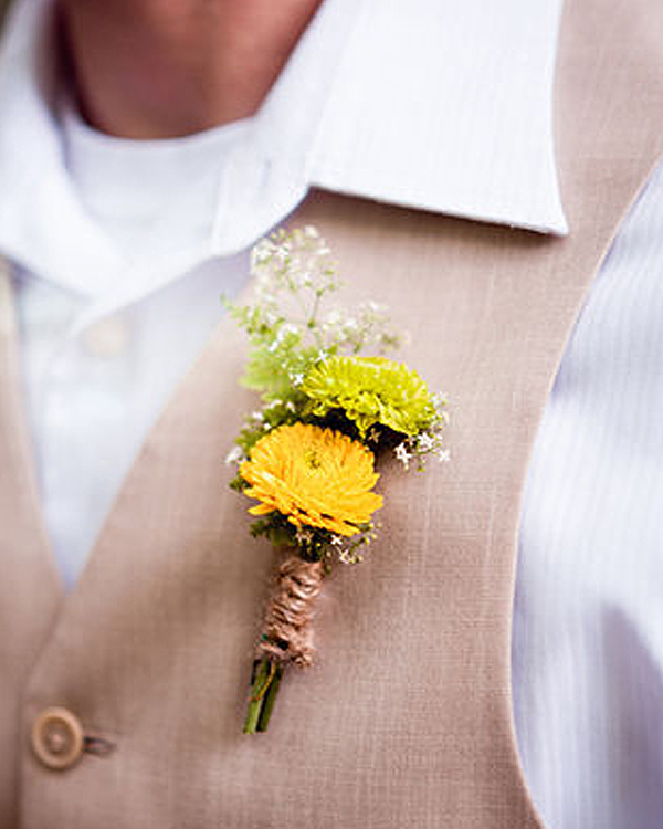 Unique Wedding Boutonnieres - Yellow Flowers with Babies Breath