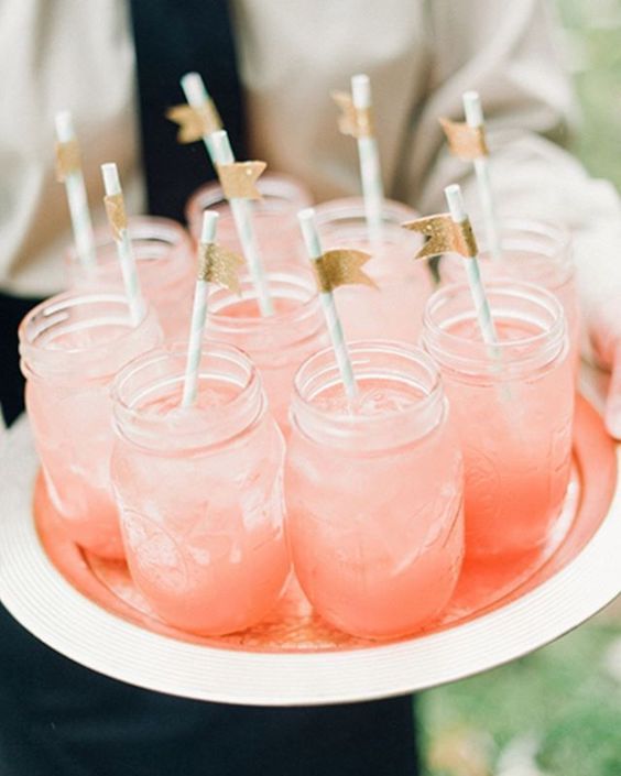 Living Coral Wedding Ideas - Coral Drinks in Mason Jars