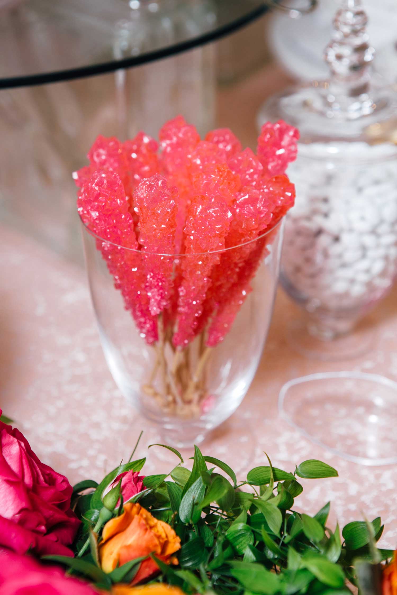Living Coral Wedding Ideas - Pink Rock Candy in a Glass