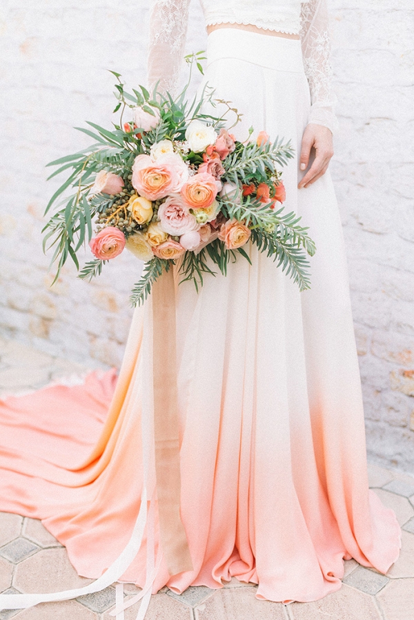 Living Coral Wedding Ideas - Wedding Dress with Coral Ombre